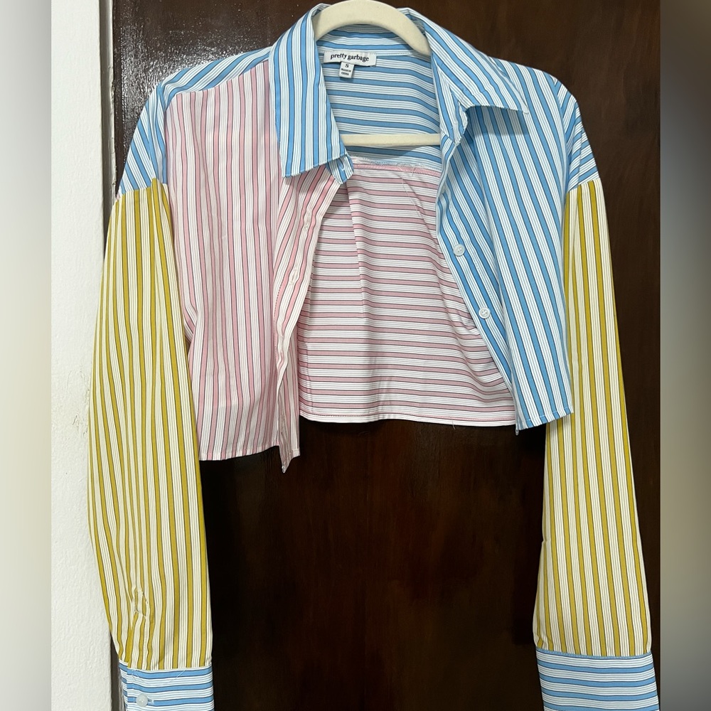 Striped long sleeve crop top, size S